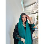 Black abaya with turquoise color with embroidered sleeves