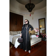 عباية الجاكار الكلاسيكية - Black Floral Jacquard