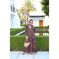 عباية كوبرو فاخرة (بني خشبي) - Cupro Korean Jacquard