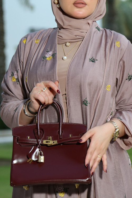  Flowers Abaya (Earthy Mauve) - Crepe Silk