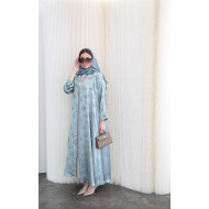 Sky blue satin silk abaya