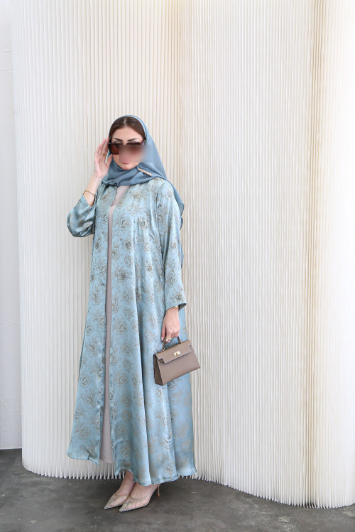 Sky blue satin silk abaya