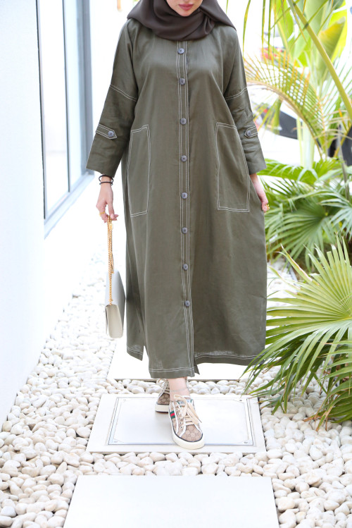Linen abaya in olive color