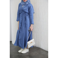 Linen wrap abaya in blue jeans