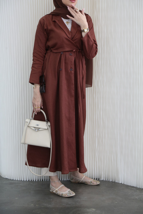 Linen wrap abaya in brown