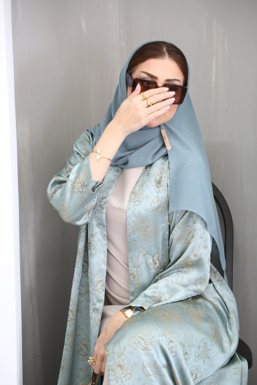 Sky blue satin silk abaya