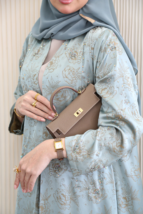 Sky blue satin silk abaya