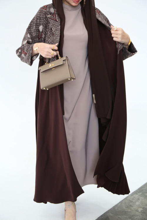 Brown patterned blazer abaya
