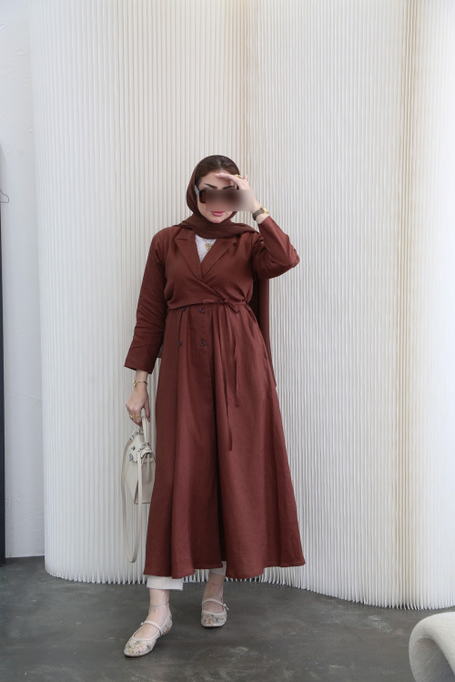 Linen wrap abaya in brown