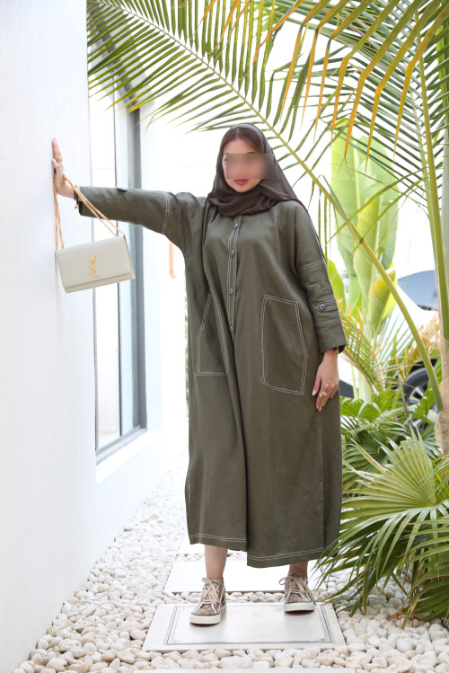 Linen abaya in olive color
