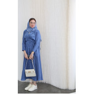 Linen wrap abaya in blue jeans