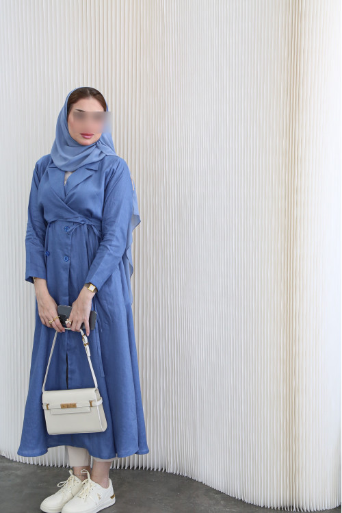 Linen wrap abaya in blue jeans