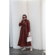 Linen wrap abaya in brown