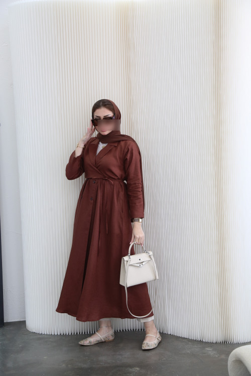 Linen wrap abaya in brown