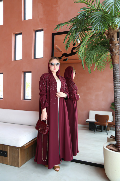 Al Fakhama Abaya - Burgundy
