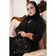 عباية مقلمة بلمعة مع أكمام مطرزة يدويًا