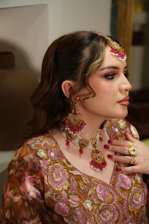 طقم اكسسوارات هندي فاخر- فوشي برتقالي