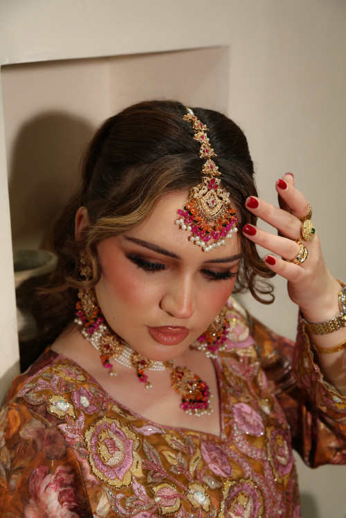 طقم اكسسوارات هندي فاخر- فوشي برتقالي