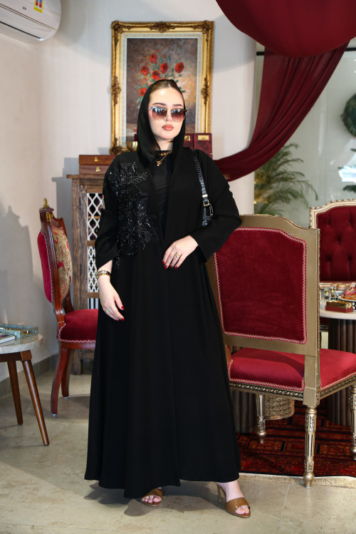 عباية الورود المطرزة- Black Embroidery Roses