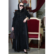 عباية جاكارد سوداء فتحات بليسية