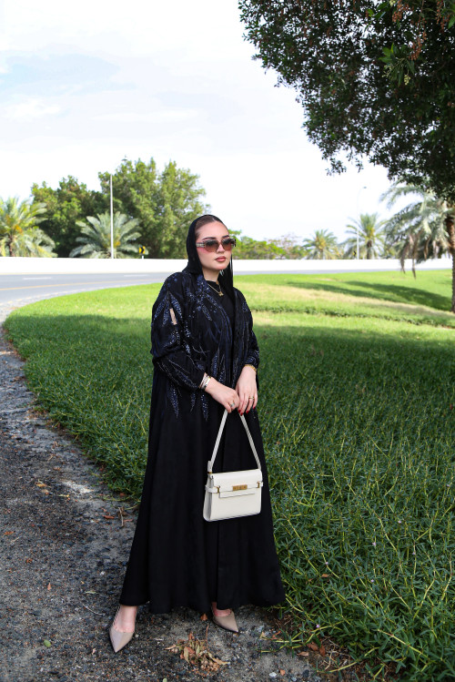 عباية جاكارد -  Navy Leaves