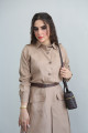 Nude linen set shirt with skirt