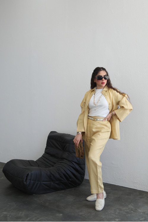 Pale yellow linen set, shirt and pants