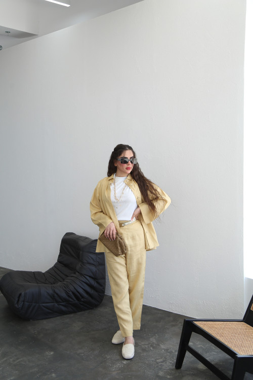 Pale yellow linen set, shirt and pants