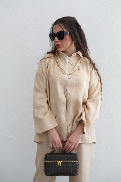 Beige linen set shirt with pants