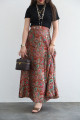 Brown silk skirt printed with colorful flowers