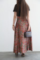 Brown silk skirt printed with colorful flowers