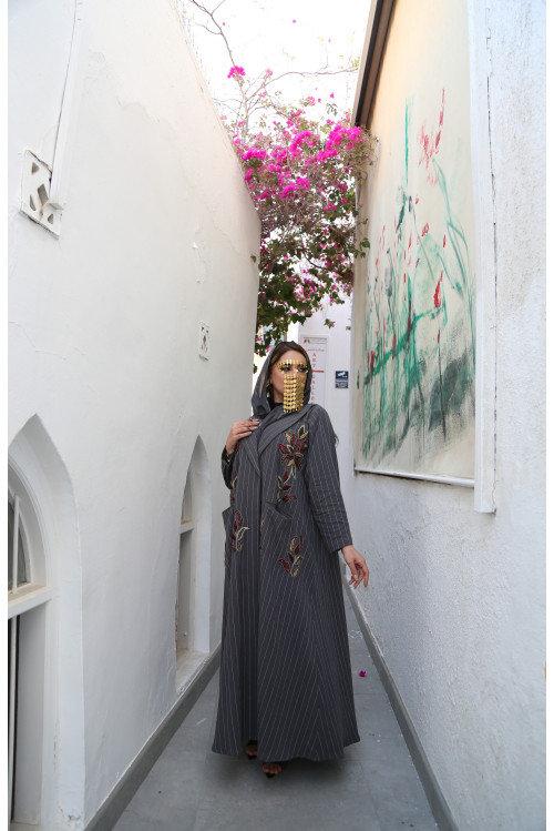 Gray orchid abaya