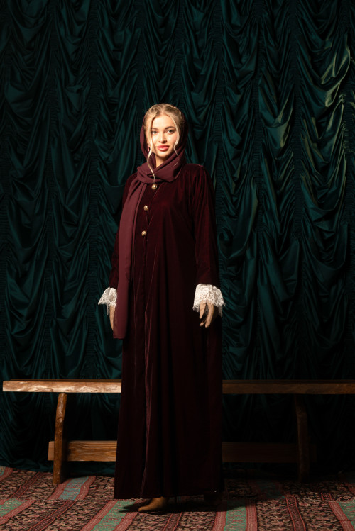 Maroon velvet Victorian abaya