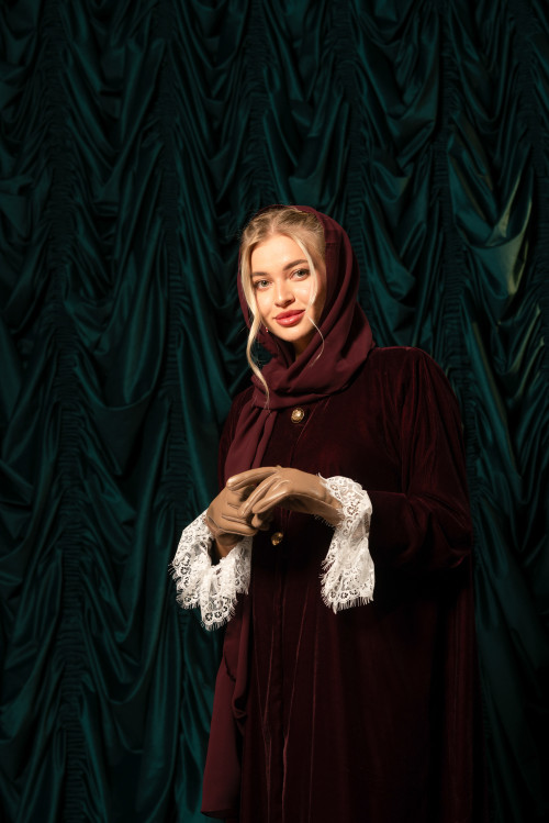 Maroon velvet Victorian abaya