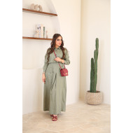 Pistachio linen set shirt with skirt