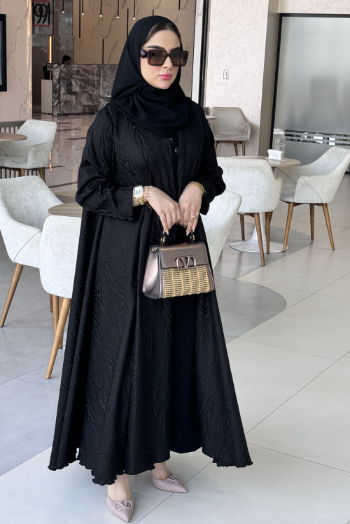 Double cloche abaya embossed with light crepe material