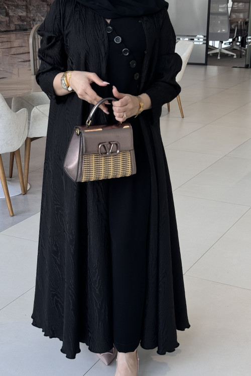 Double cloche abaya embossed with light crepe material