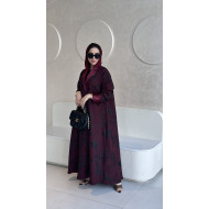 Maroon brocade abaya