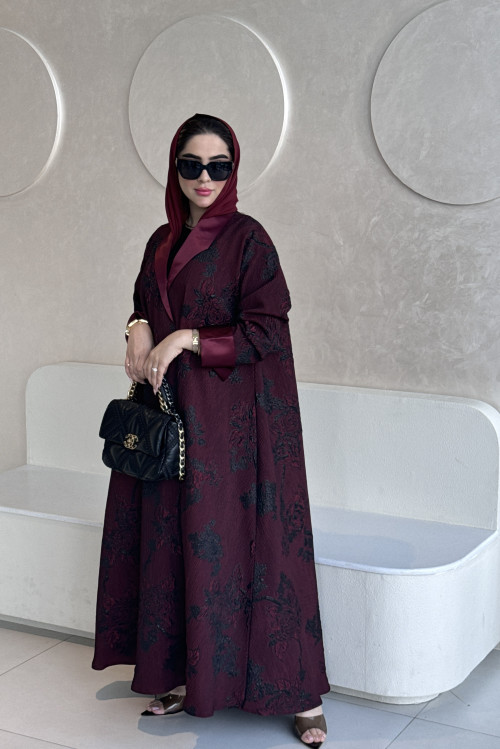 Maroon brocade abaya