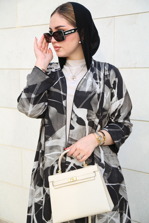 Black and gray printed abaya
