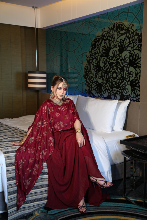 فستان  برغندي  فاخر