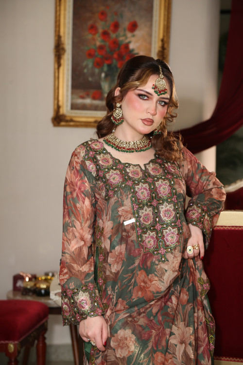 مخور  شيفون حرير فاخر-  Green