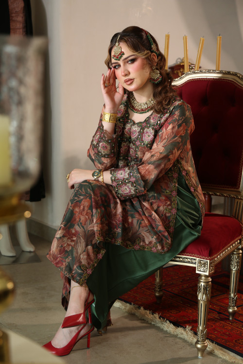 مخور  شيفون حرير فاخر-  Green