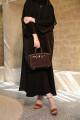 Brown jacquard sided bisht abaya