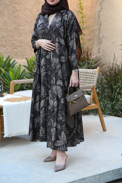 Gray patterned abaya