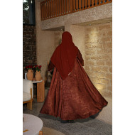Jacquard-embellished abaya in reddish-copper colour