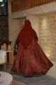 Jacquard-embellished abaya in reddish-copper colour