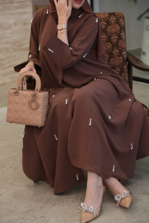 Mocha abaya embroidered with lulu