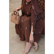 Mocha abaya embroidered with lulu