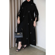 Black abaya embroidered with lulu